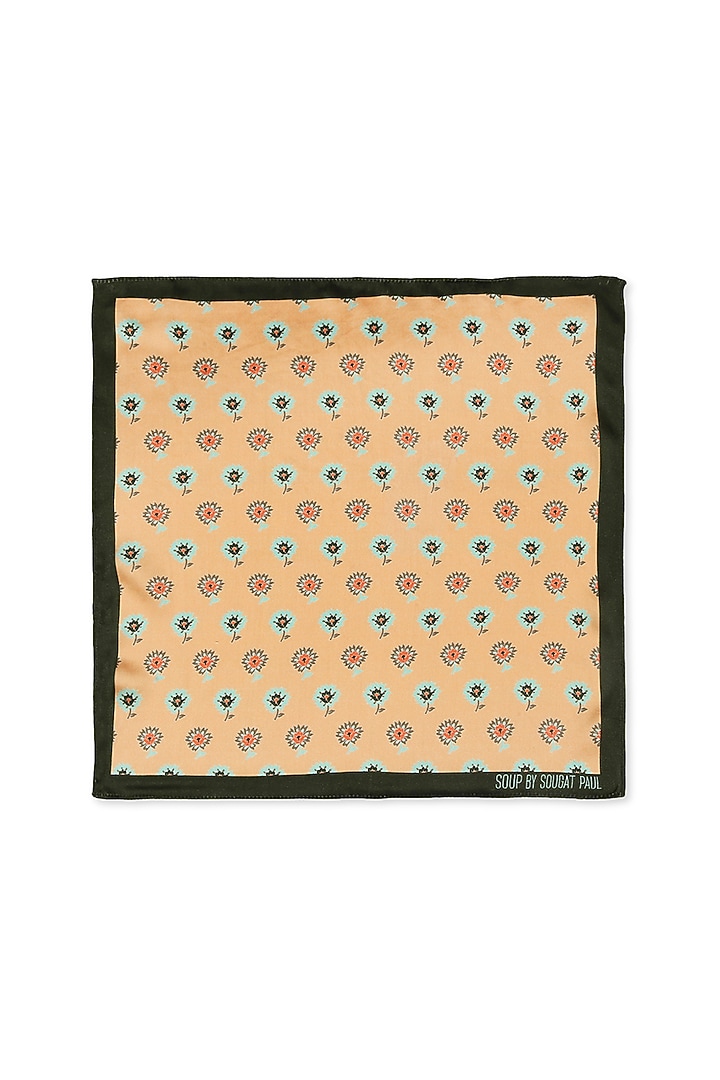 Peach Printed Pocket Square by Soup by Sougat Paul Men at Pernia's Pop Up Shop