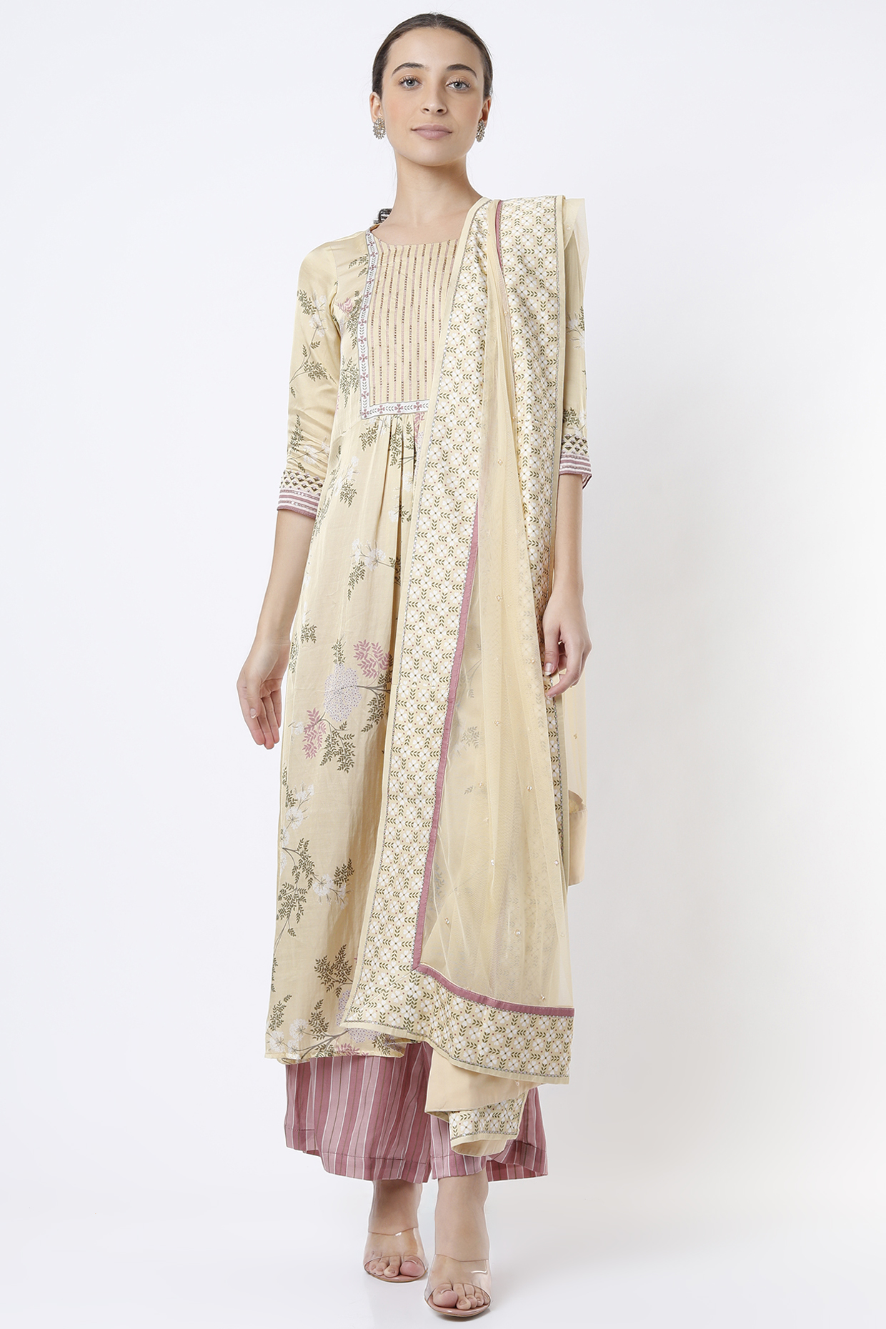 Beige Printed Kurta Set by Soup by Sougat Paul at Pernia's Pop Up Shop