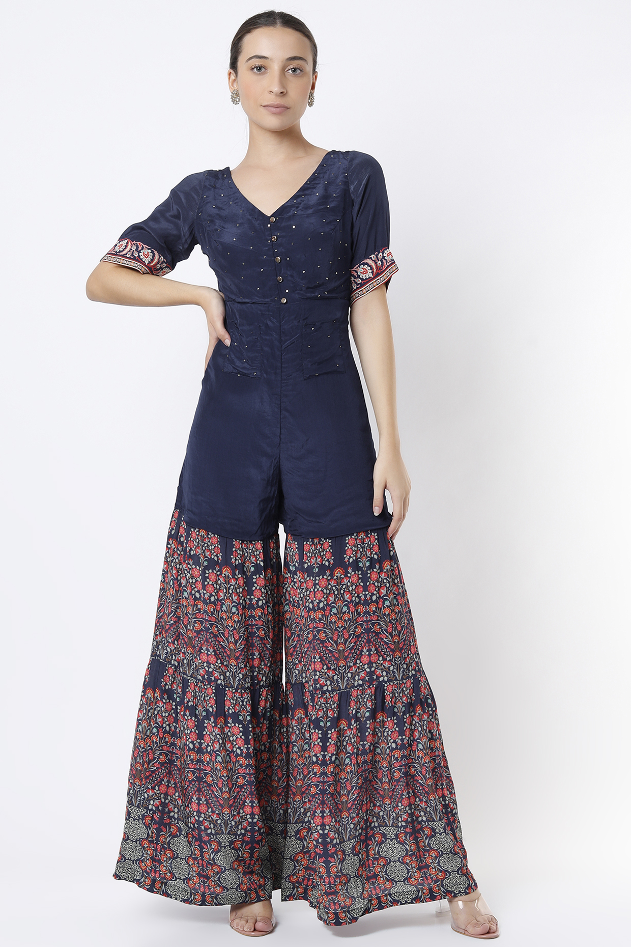 Blue Printed Jumpsuit by Soup by Sougat Paul at Pernia's Pop Up Shop