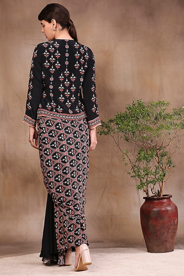 Black Printed Draped Skirt Set by Soup by Sougat Paul at Pernia's Pop Up Shop