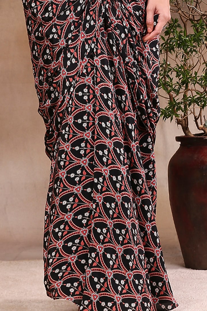 Black Printed Draped Skirt Set by Soup by Sougat Paul at Pernia's Pop Up Shop