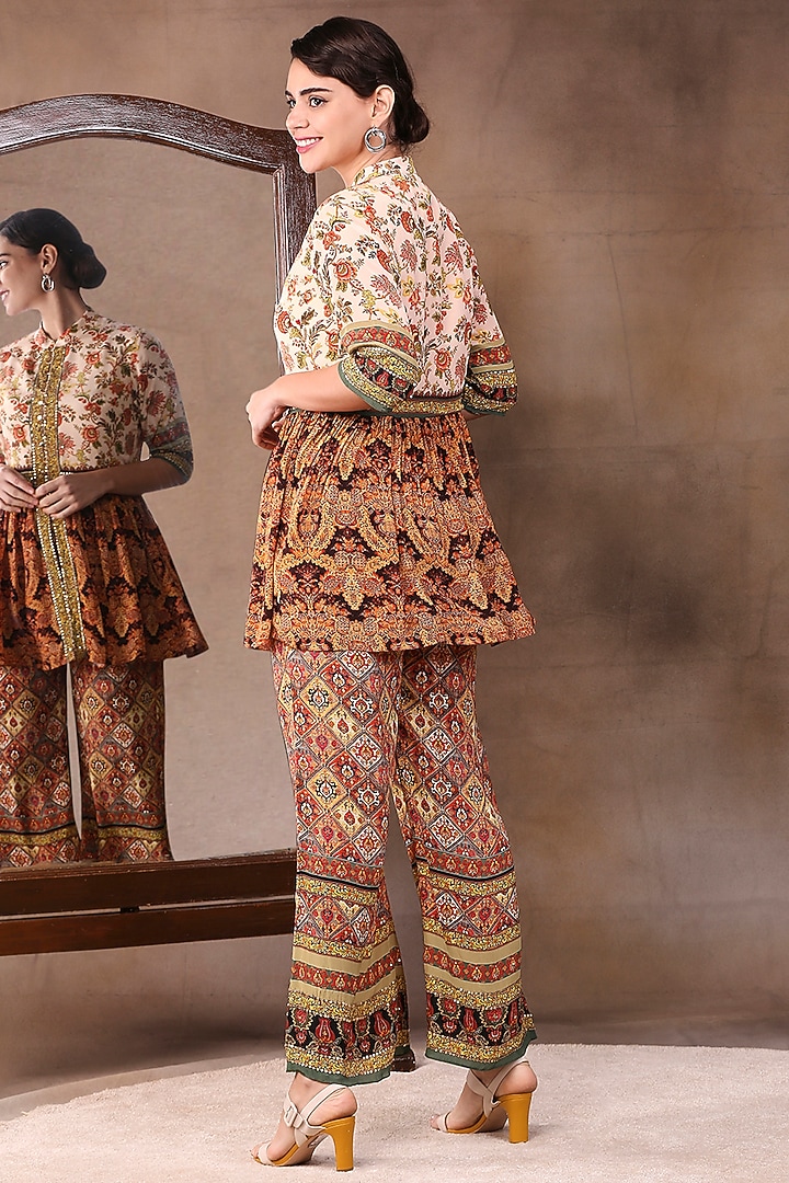 Sand Beige Printed Pant Set by Soup by Sougat Paul at Pernia's Pop Up Shop