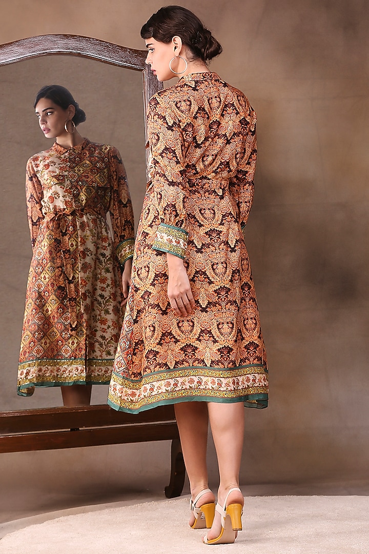 Sand Beige Printed Summer Shirt Dress by Soup by Sougat Paul at Pernia's Pop Up Shop