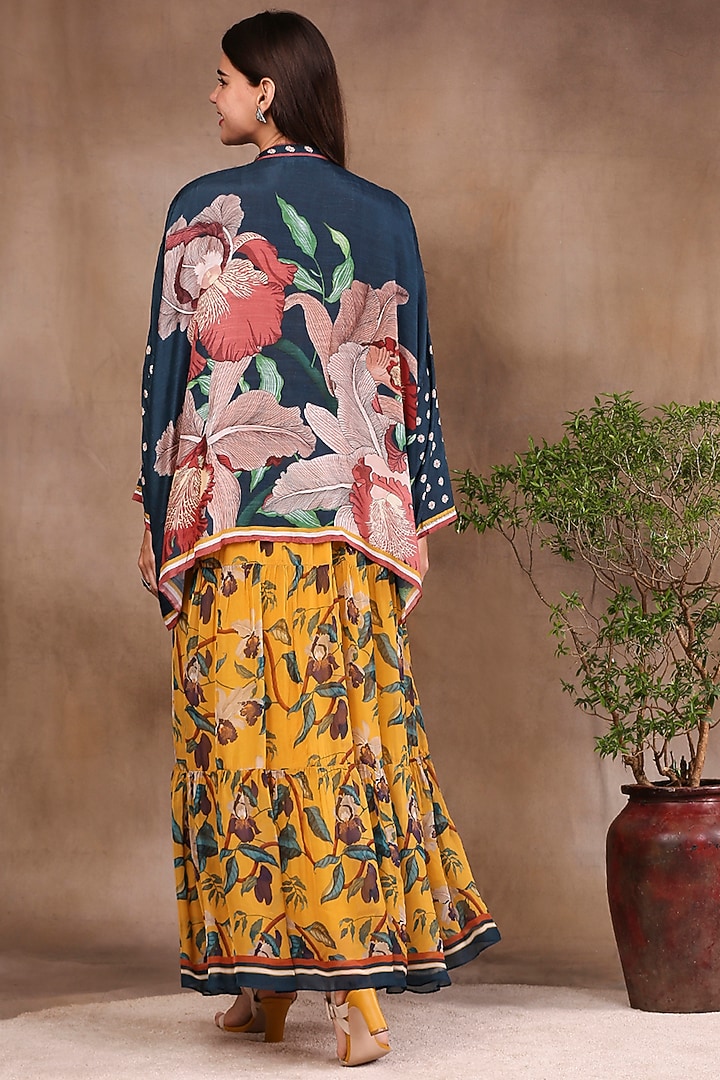 Mustard Printed Vacation Dress With Jacket by Soup by Sougat Paul at Pernia's Pop Up Shop