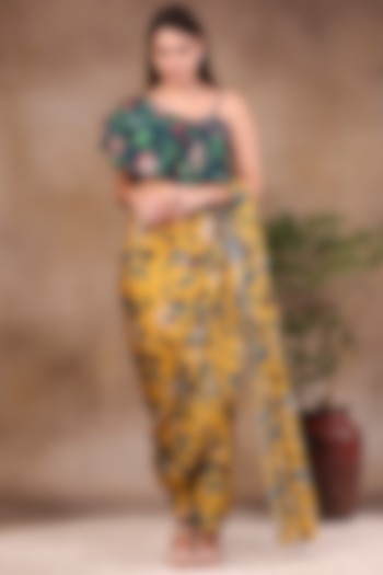 Yellow & Green Printed Skirt Saree Set by Soup by Sougat Paul