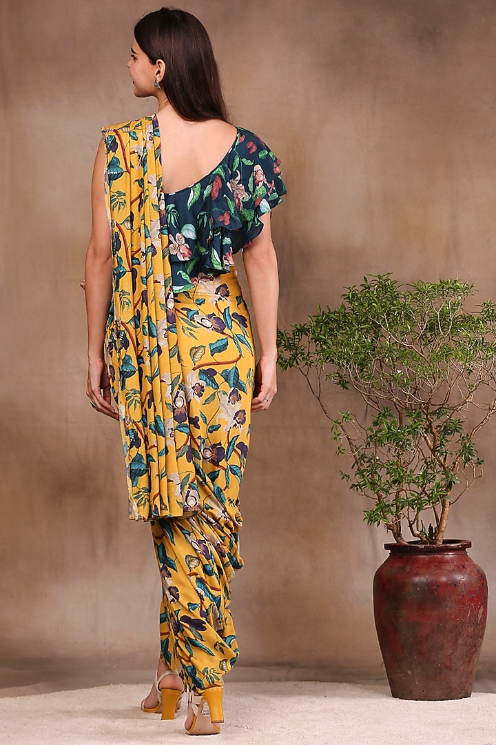 Yellow & Green Printed Skirt Party Wear Saree Set by Soup by Sougat Paul at Pernia's Pop Up Shop