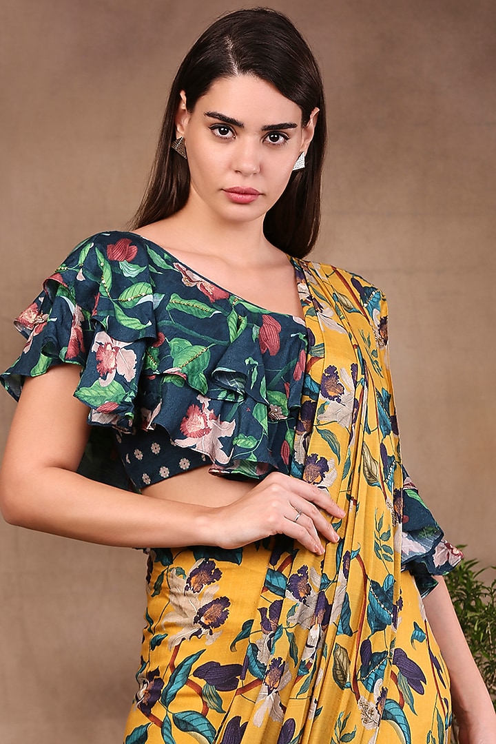 Yellow & Green Printed Skirt Party Wear Saree Set by Soup by Sougat Paul at Pernia's Pop Up Shop