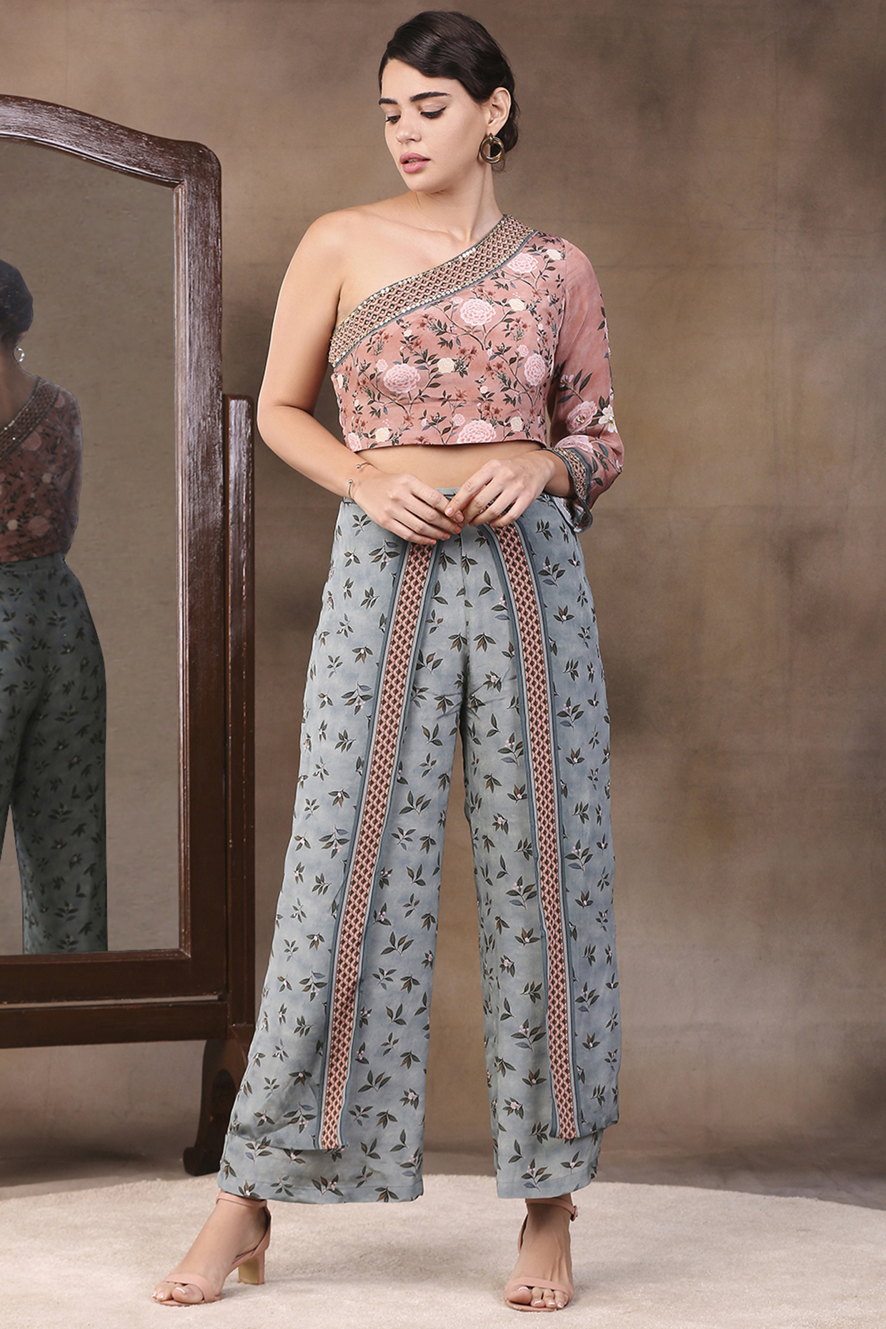 Mauve Crepe Printed Pant Set by Soup by Sougat Paul at Pernia's Pop Up Shop