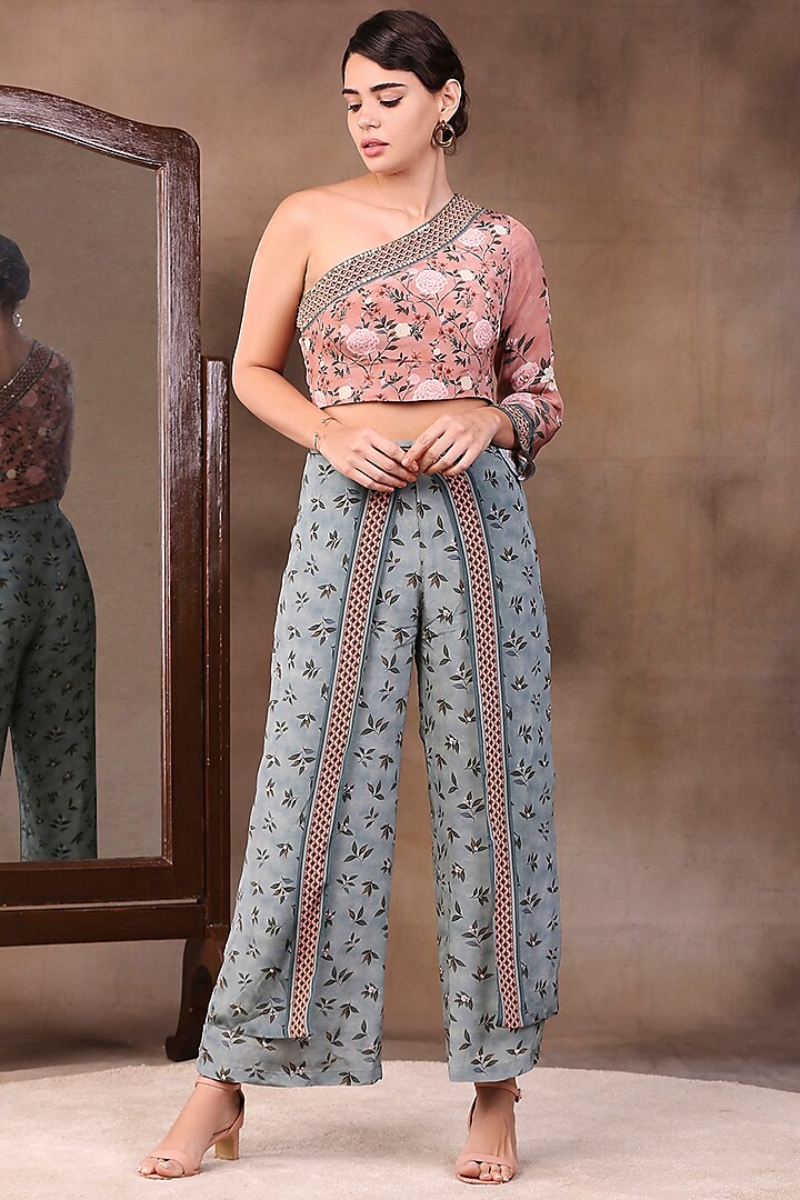Mauve Crepe Printed Pant Set by Soup by Sougat Paul at Pernia's Pop Up Shop