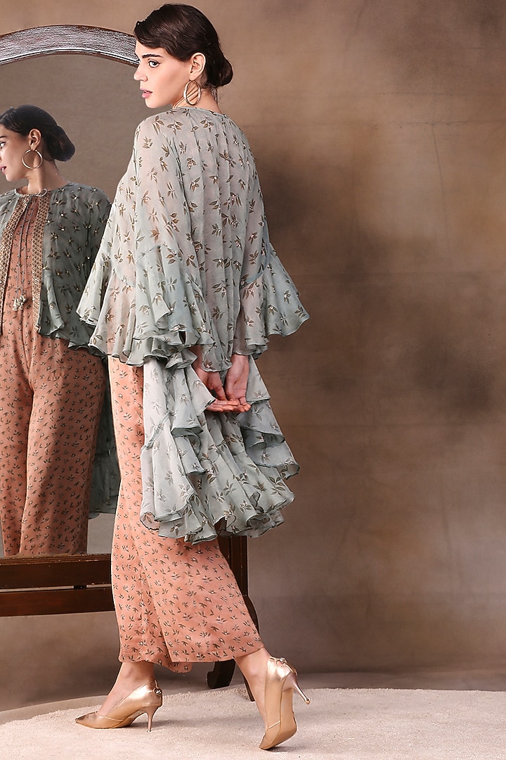 Coral Printed Jumpsuit With Cape by Soup by Sougat Paul at Pernia's Pop Up Shop