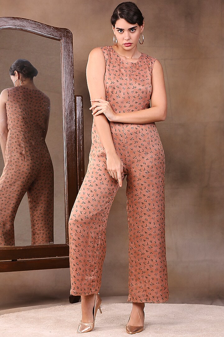 Coral Printed Jumpsuit With Cape by Soup by Sougat Paul at Pernia's Pop Up Shop
