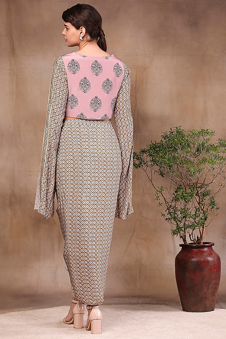 Beige Printed Dhoti Skirt Set by Soup by Sougat Paul at Pernia's Pop Up Shop