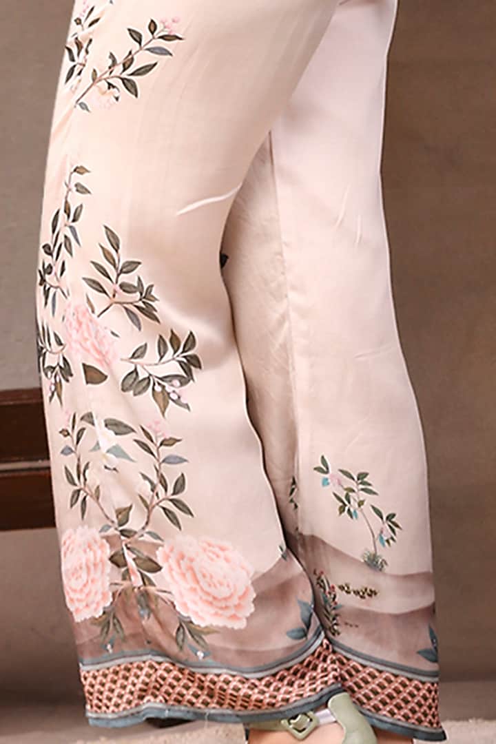 Peach & White Printed Satin Pant Set by Soup by Sougat Paul at Pernia's Pop Up Shop