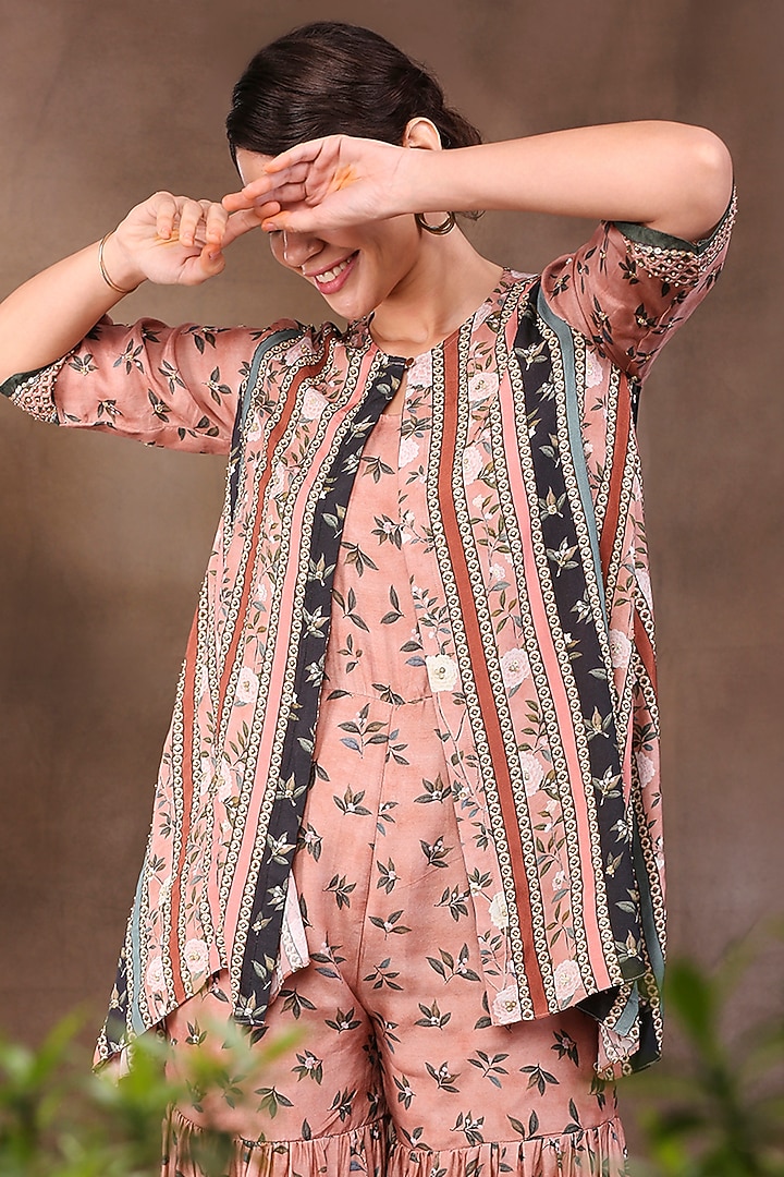 Coral Floral Printed Jumpsuit With Jacket by Soup by Sougat Paul at Pernia's Pop Up Shop