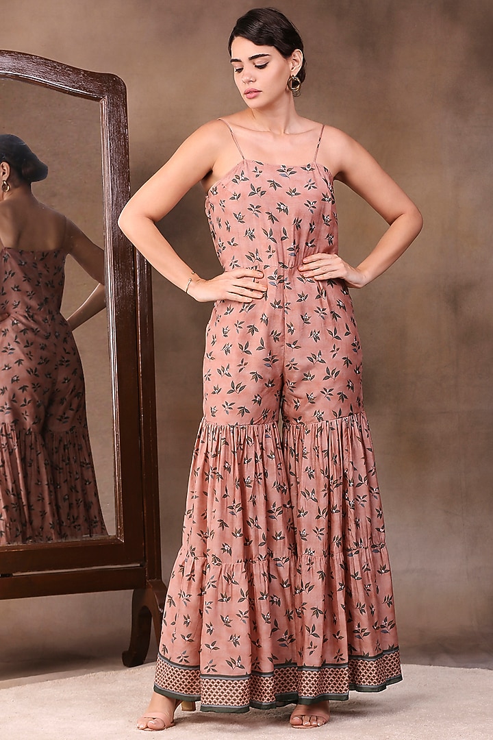 Coral Floral Printed Jumpsuit With Jacket by Soup by Sougat Paul at Pernia's Pop Up Shop