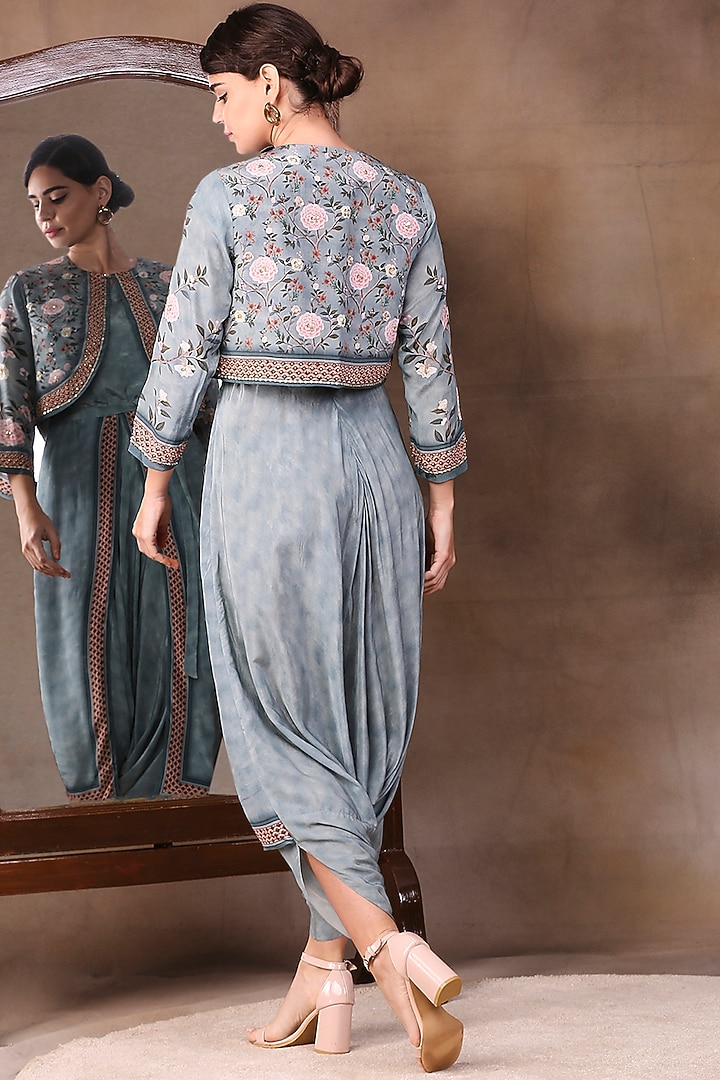 Green Printed Dhoti Jumpsuit With Jacket by Soup by Sougat Paul at Pernia's Pop Up Shop