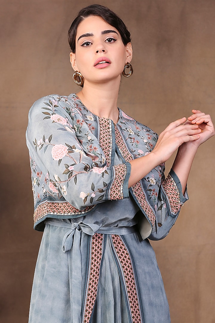 Green Printed Dhoti Jumpsuit With Jacket by Soup by Sougat Paul at Pernia's Pop Up Shop