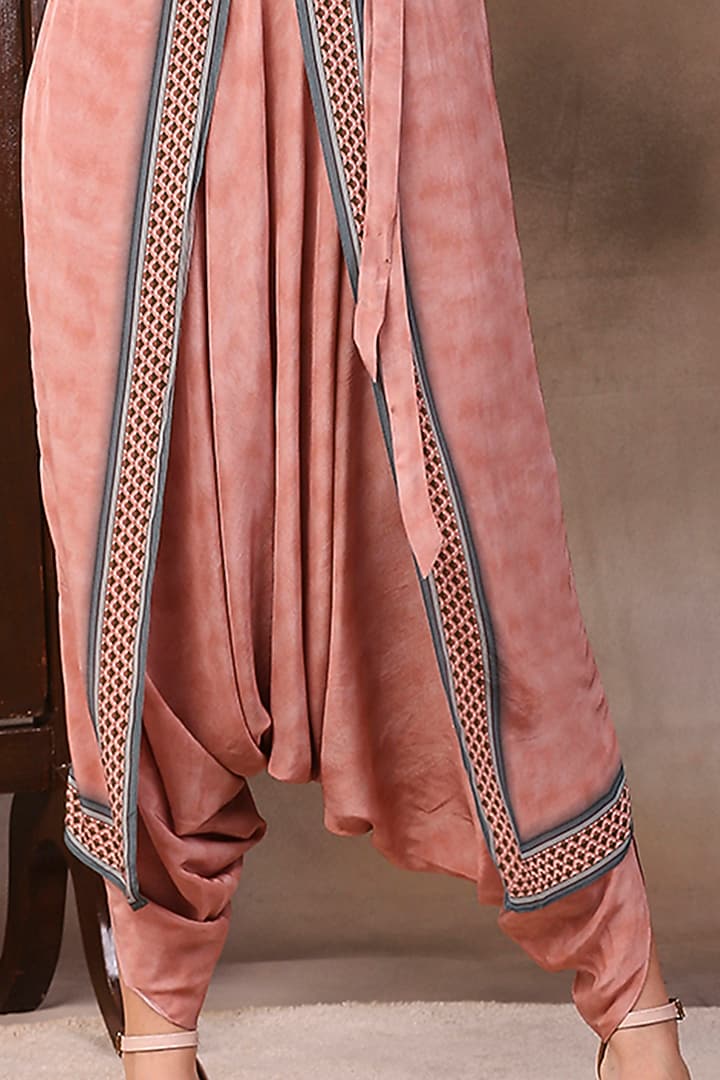 Peach Printed Dhoti Jumpsuit With Jacket by Soup by Sougat Paul at Pernia's Pop Up Shop