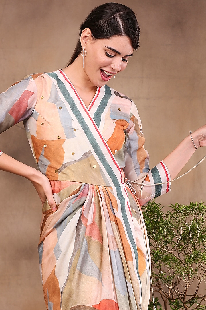 Multi-Colored Printed Overlap Summer Dress by Soup by Sougat Paul at Pernia's Pop Up Shop