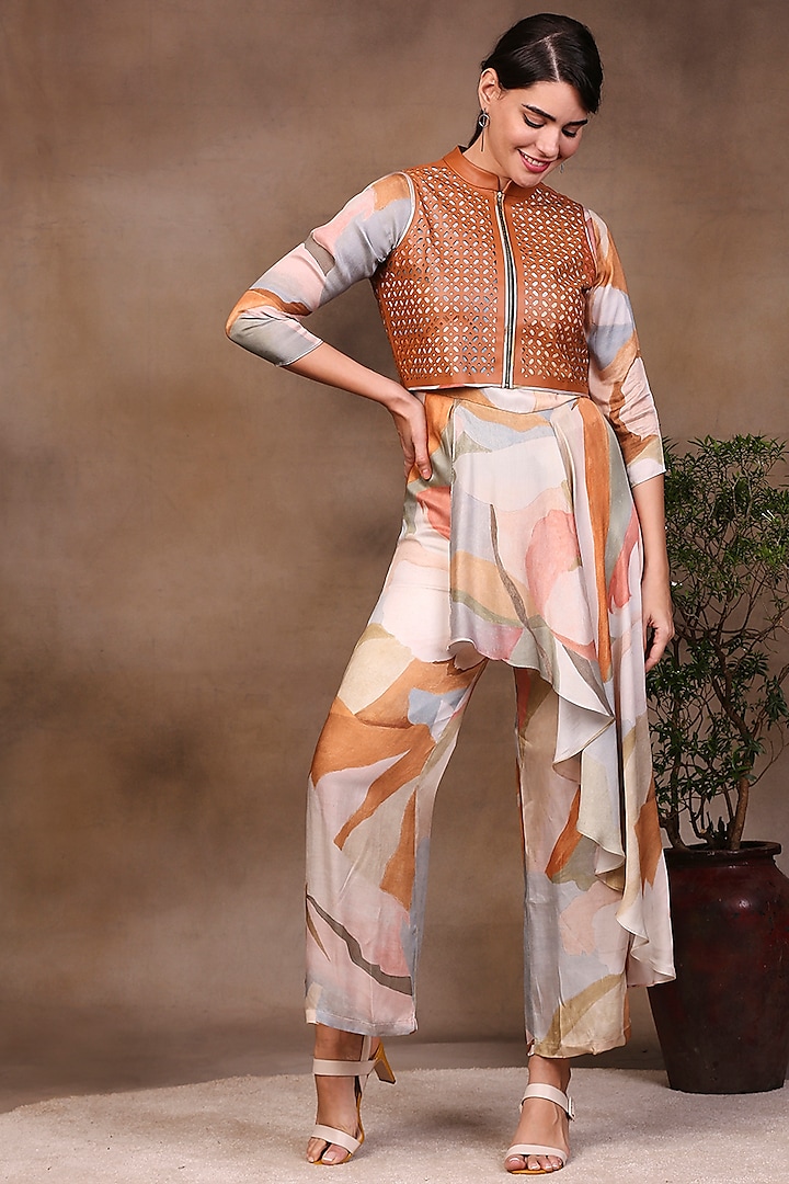 Multi-Colored Asymmetrical Jumpsuit With Jacket by Soup by Sougat Paul