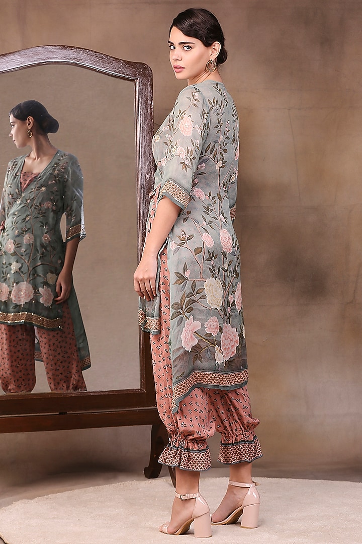 Green Printed Jumpsuit With High-Low Jacket by Soup by Sougat Paul at Pernia's Pop Up Shop
