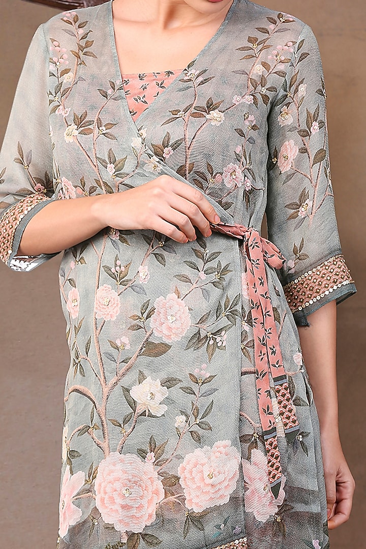 Green Printed Jumpsuit With High-Low Jacket by Soup by Sougat Paul at Pernia's Pop Up Shop
