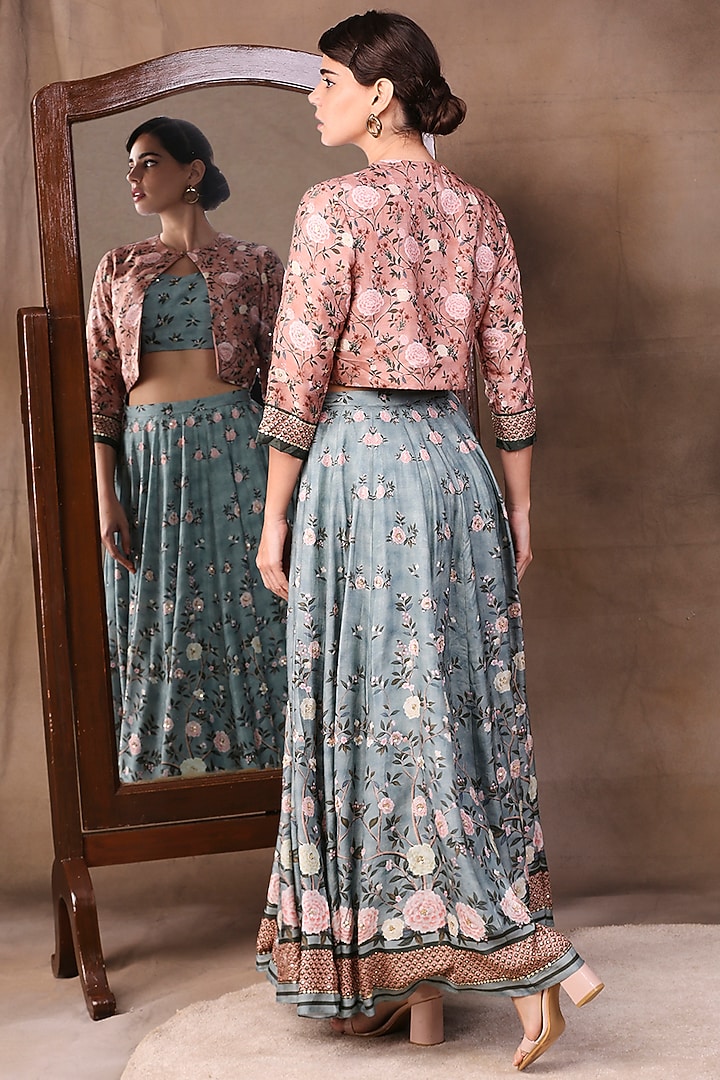 Green & Pink Printed Lehenga Set by Soup by Sougat Paul at Pernia's Pop Up Shop