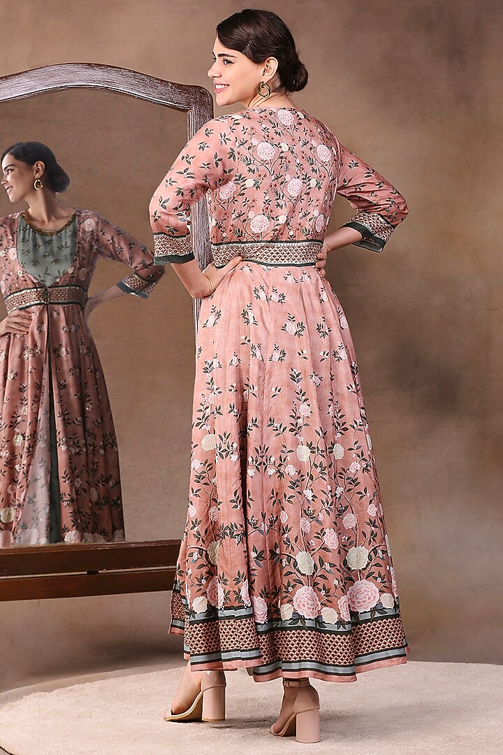 Peach Printed Layered Vacation Dress by Soup by Sougat Paul at Pernia's Pop Up Shop