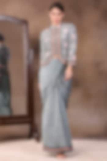 Green Printed Drape Skirt Set by Soup by Sougat Paul at Pernia's Pop Up Shop