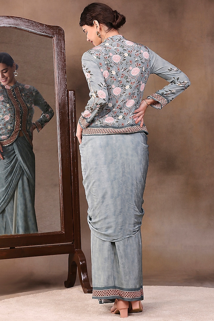 Green Printed Drape Skirt Set by Soup by Sougat Paul at Pernia's Pop Up Shop