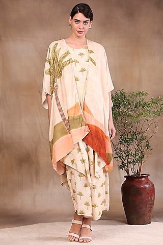 Cream Printed Jumpsuit With Embroidered Jacket by Soup by Sougat Paul