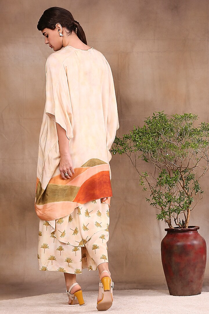 Cream Printed Jumpsuit With Embroidered Jacket by Soup by Sougat Paul at Pernia's Pop Up Shop