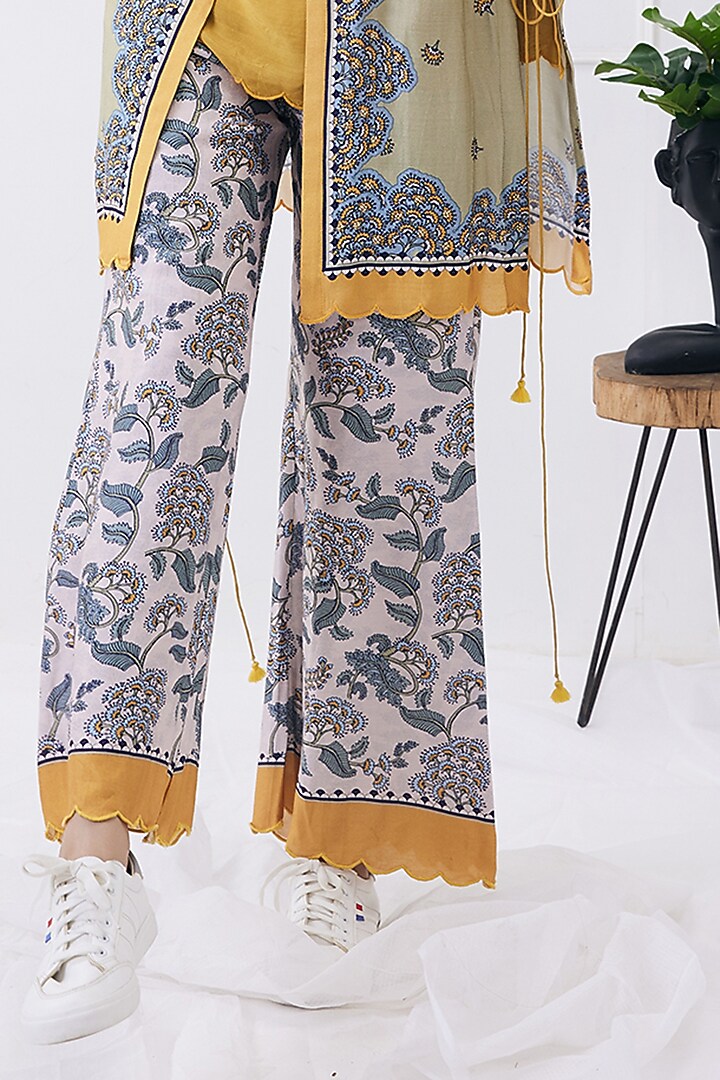 Yellow & Caledon Green Cotton Silk Printed Jacket Set by Soup by Sougat Paul at Pernia's Pop Up Shop