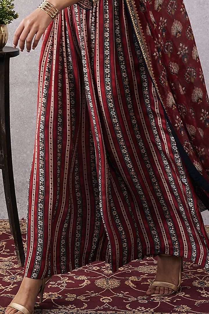 Red Chiffon & Crepe Embroidered Jacket Set by Soup by Sougat Paul at Pernia's Pop Up Shop