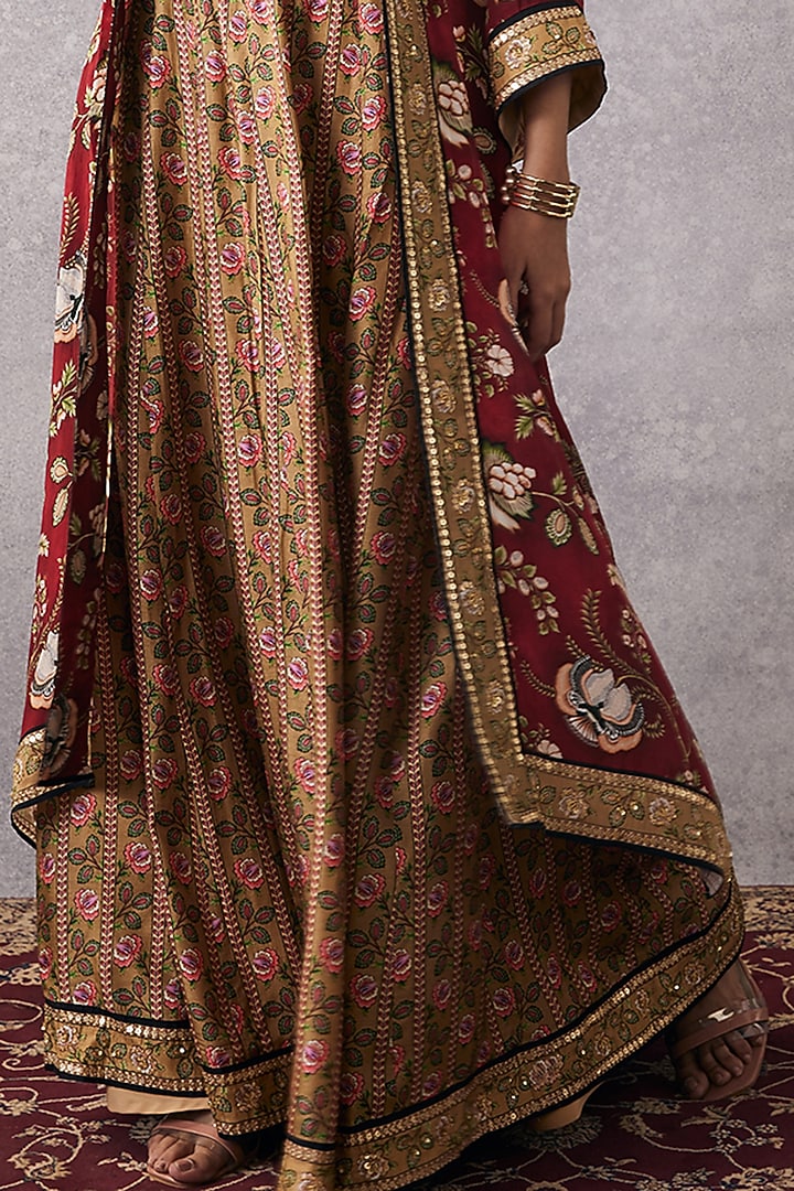Red Malaysian Silk & Crepe Embroidered Jacket Lehenga Set by Soup by Sougat Paul at Pernia's Pop Up Shop