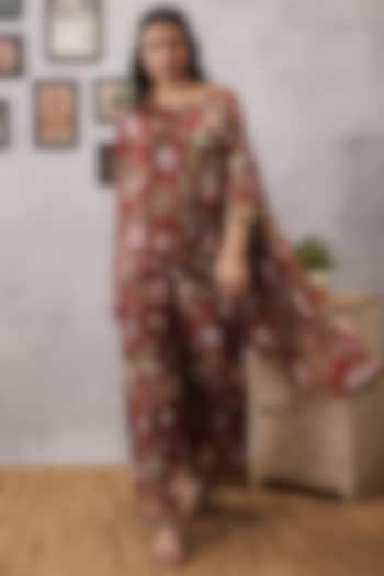 Red Crepe Embroidered Co-Ord Set by Soup by Sougat Paul at Pernia's Pop Up Shop