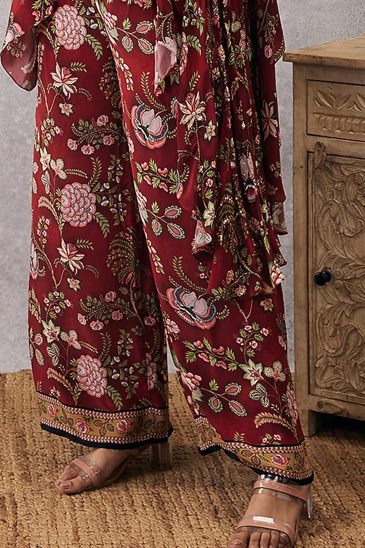 Red Crepe Embroidered Co-Ord Set by Soup by Sougat Paul at Pernia's Pop Up Shop
