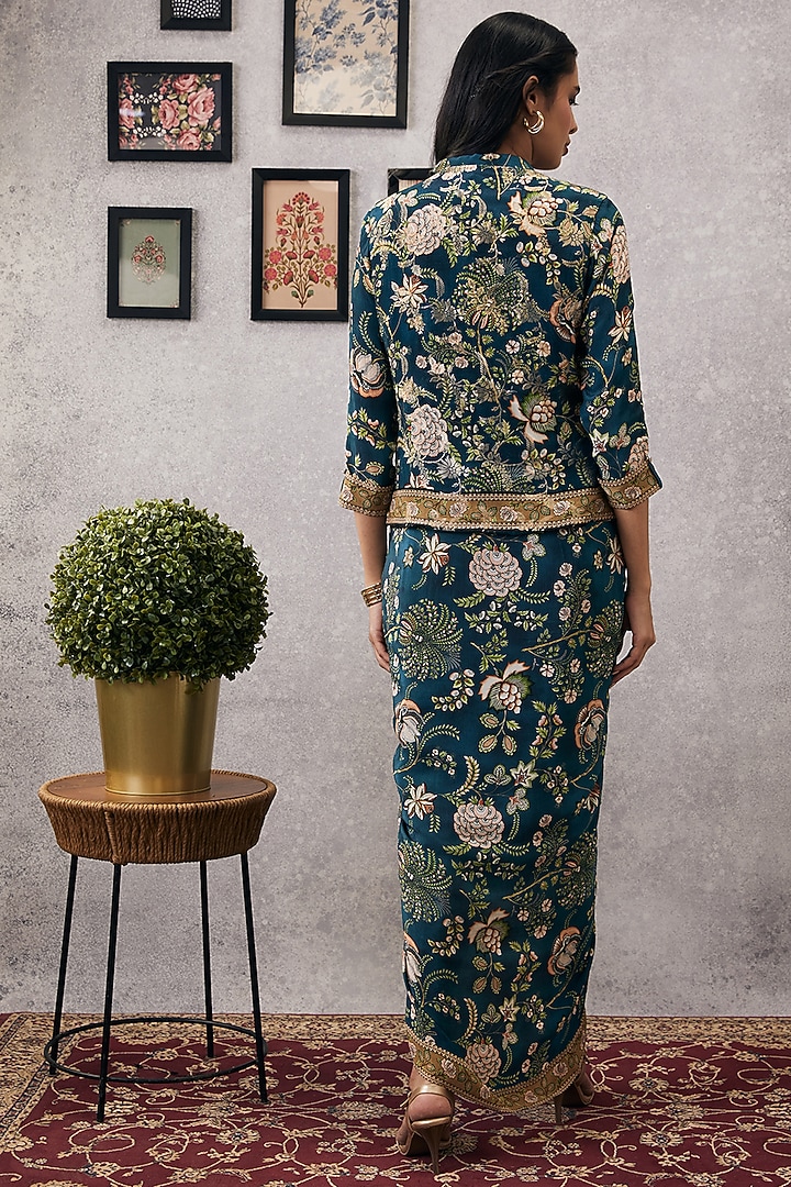 Green Malaysian Silk & Crepe Printed Jacket Vacation Dress by Soup by Sougat Paul at Pernia's Pop Up Shop