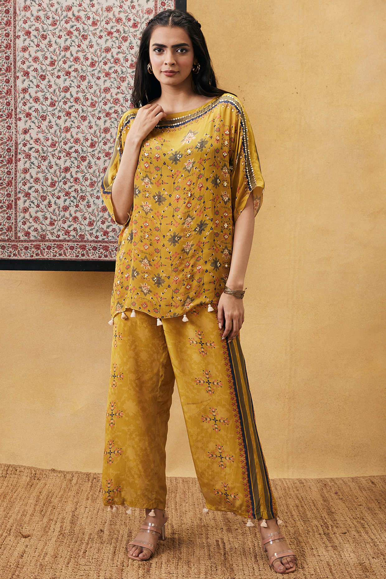 Yellow Crepe Embroidered Co-Ord Set by Soup by Sougat Paul at Pernia's Pop Up Shop