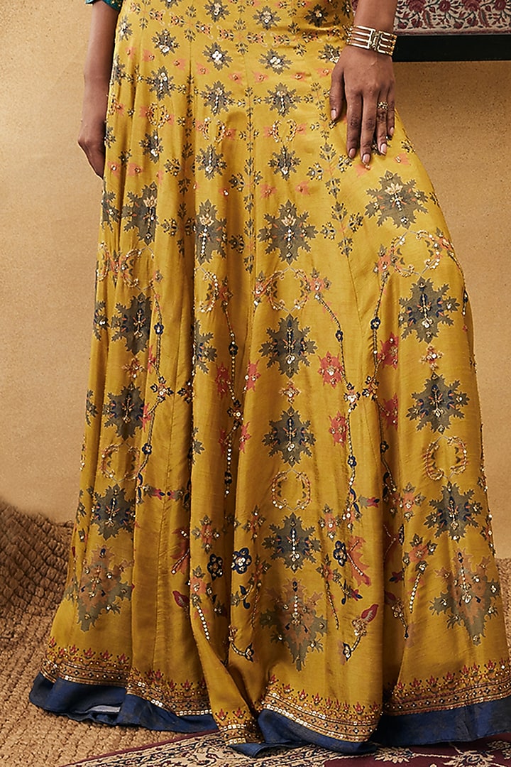Yellow & Turquoise Malaysian Silk Embroidered Jacket Lehenga Set by Soup by Sougat Paul at Pernia's Pop Up Shop