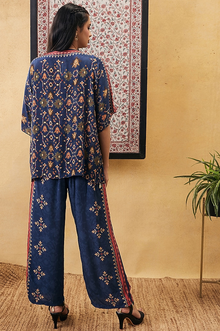 Blue Crepe Embroidered Co-Ord Set by Soup by Sougat Paul at Pernia's Pop Up Shop