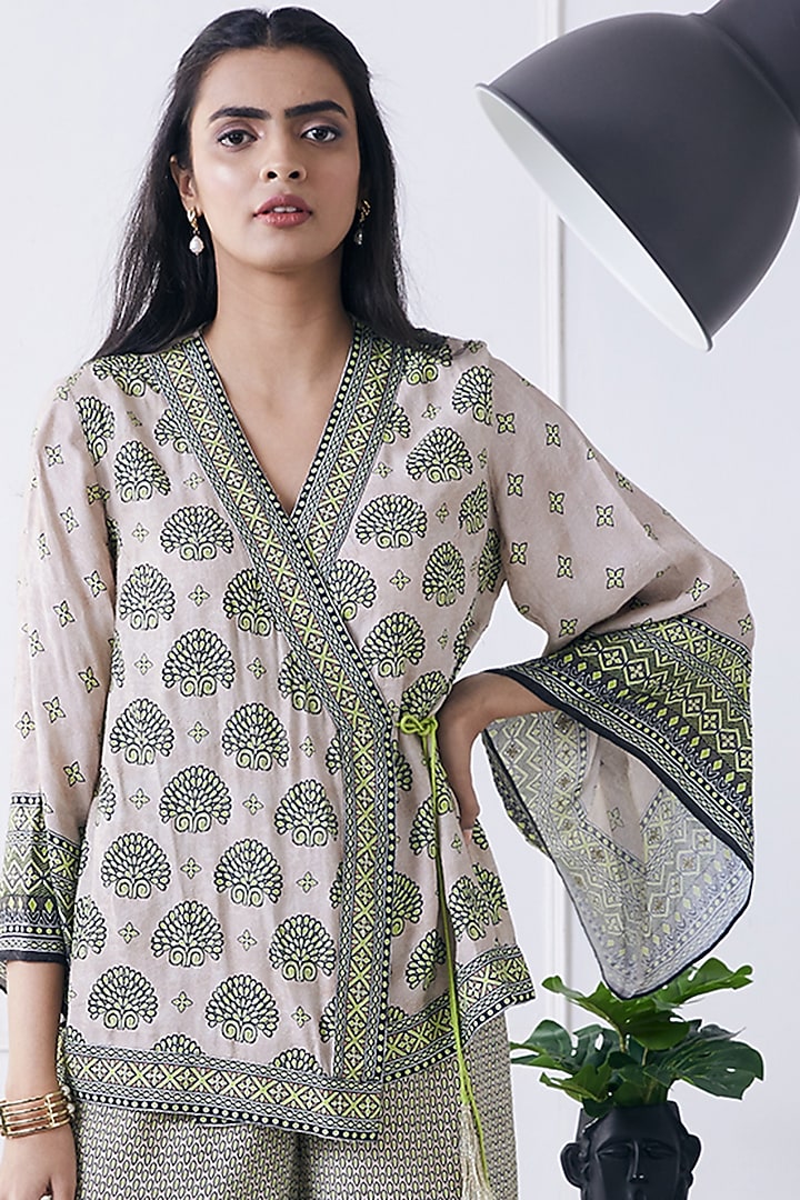 Beige Jacquard Printed Co-Ord Set by Soup by Sougat Paul at Pernia's Pop Up Shop