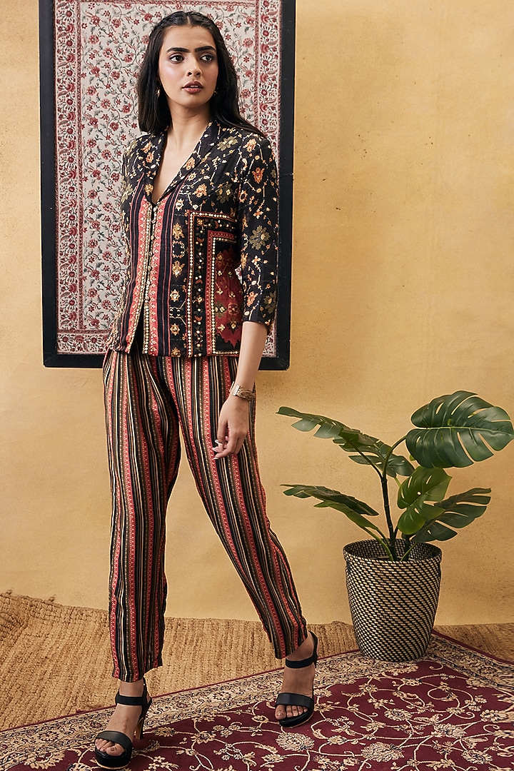 Black Malaysian Silk Embroidered Co-Ord Set by Soup by Sougat Paul at Pernia's Pop Up Shop