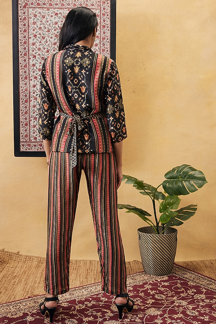 Black Malaysian Silk Embroidered Co-Ord Set by Soup by Sougat Paul at Pernia's Pop Up Shop