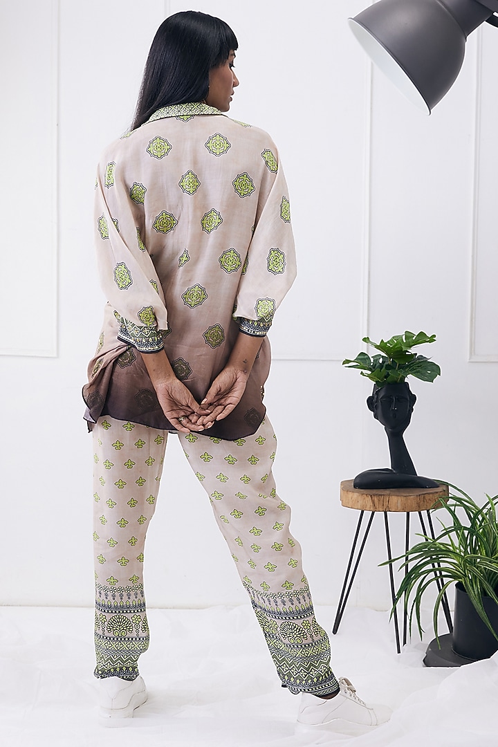 Beige Cotton Silk Printed Co-Ord Set by Soup by Sougat Paul at Pernia's Pop Up Shop