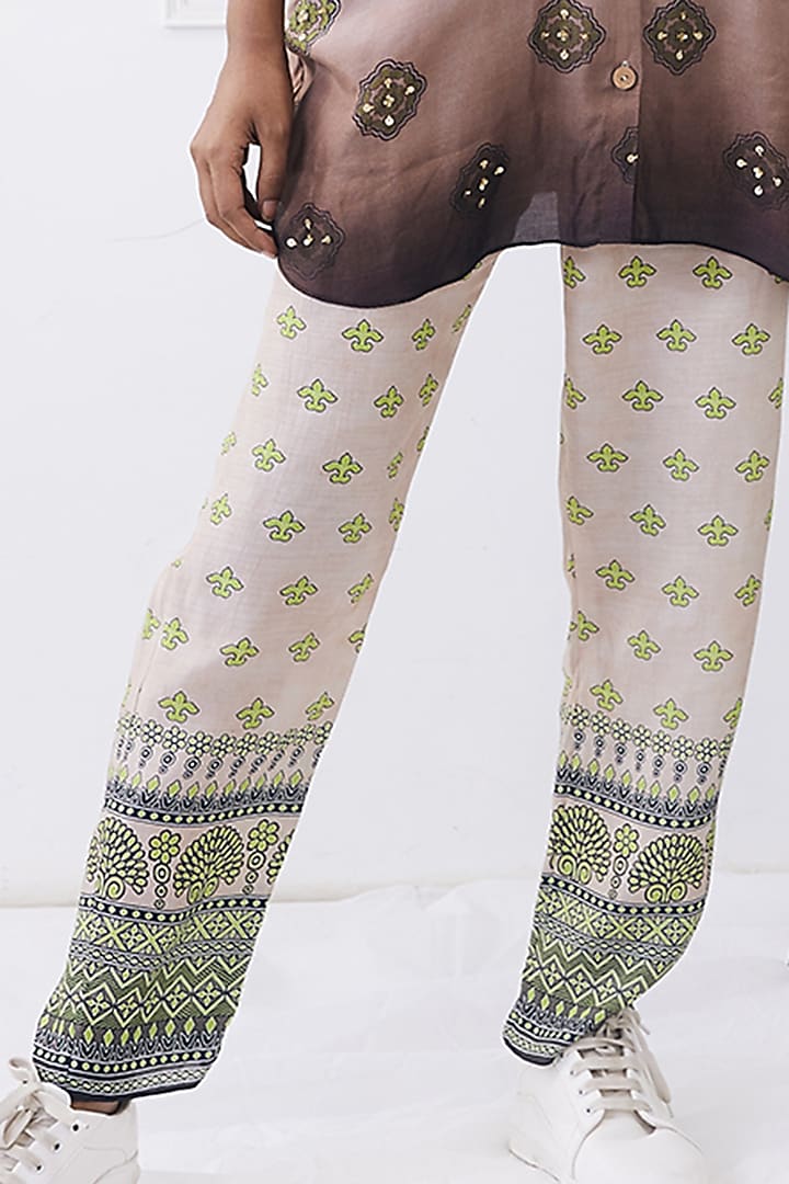 Beige Cotton Silk Printed Co-Ord Set by Soup by Sougat Paul at Pernia's Pop Up Shop