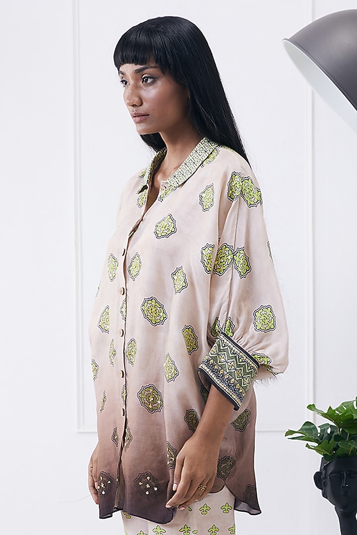 Beige Cotton Silk Printed Co-Ord Set by Soup by Sougat Paul at Pernia's Pop Up Shop