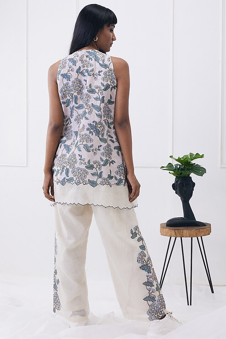 Cream Malaysian Silk & Handloom Net Printed Co-Ord Set by Soup by Sougat Paul at Pernia's Pop Up Shop