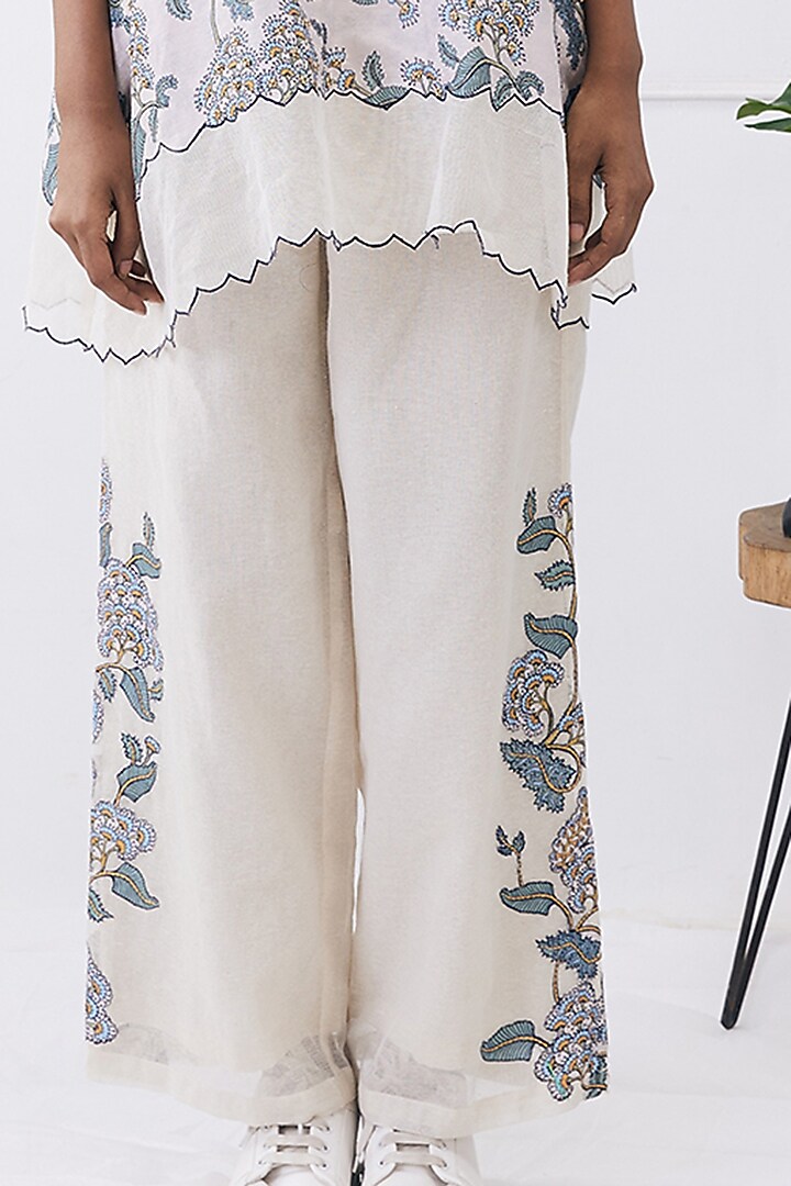 Cream Malaysian Silk & Handloom Net Printed Co-Ord Set by Soup by Sougat Paul at Pernia's Pop Up Shop