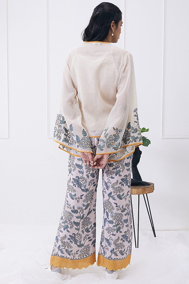 Cream Handloom Net & Malaysian Silk Printed Co-Ord Set by Soup by Sougat Paul at Pernia's Pop Up Shop